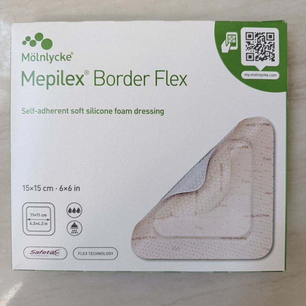 Mepilex Border Flex Silicone Foam Dressing 6" x 6" Molnlycke 595400 03/28 USA